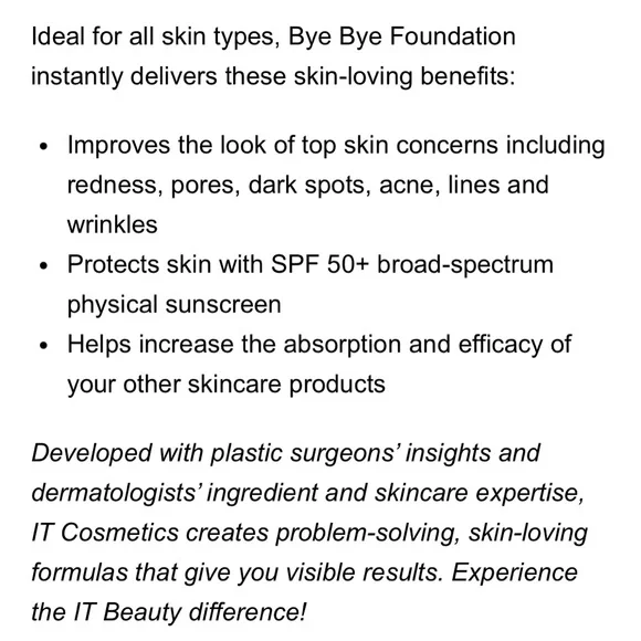 IT Cosmetics Bye Bye Foundation Full Coverage Moisturizer SPF 50 X2 EXPIRED 9/24 - Picture 6 of 7